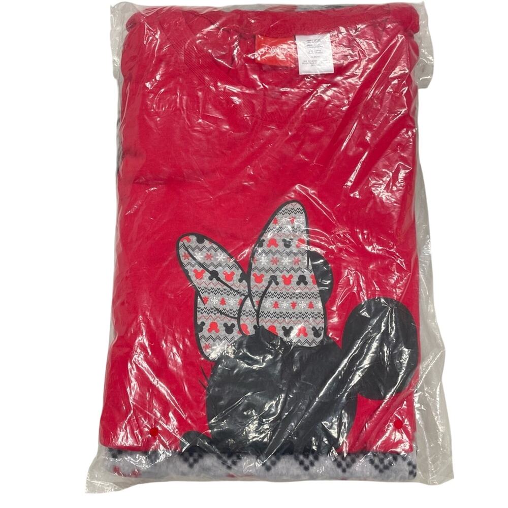 Disney Minnie Mouse Red & Grey Christmas Two Piece Pajama Set Womens L
